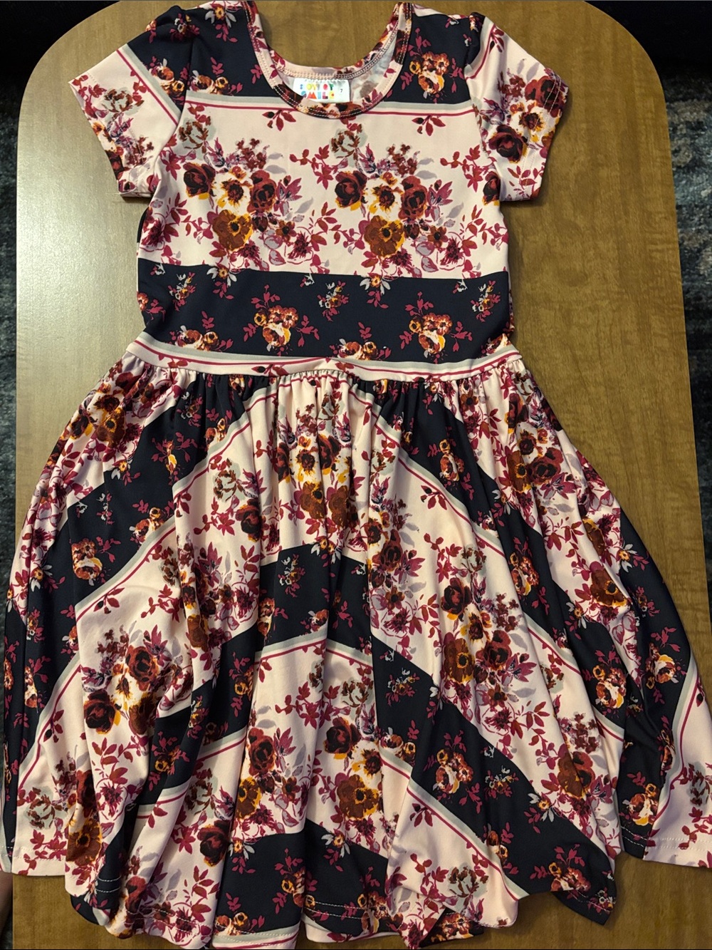 Dot Dot Smile Floral Stripe Skater Dress - Navy & Blush